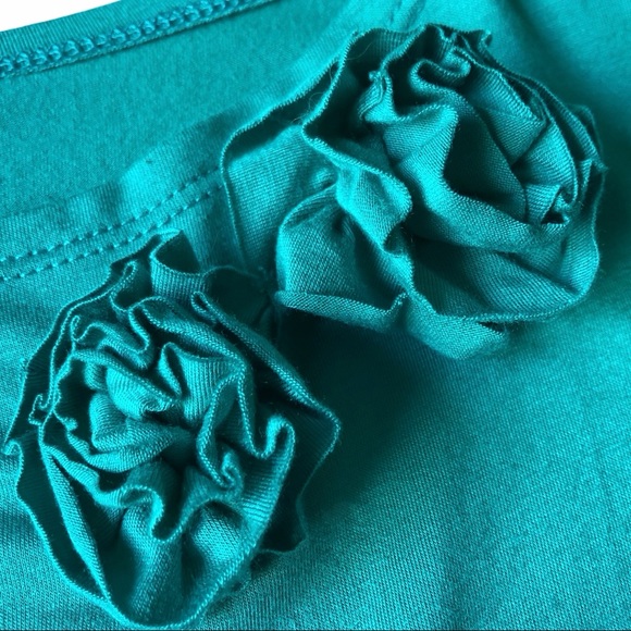 Moa Moa Girls Top Small TEAL Flower - Picture 3 of 10